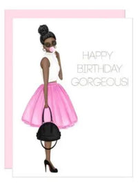 Happy Birthday Gorgeous Greeting Card -  Dark Skin Black Hair