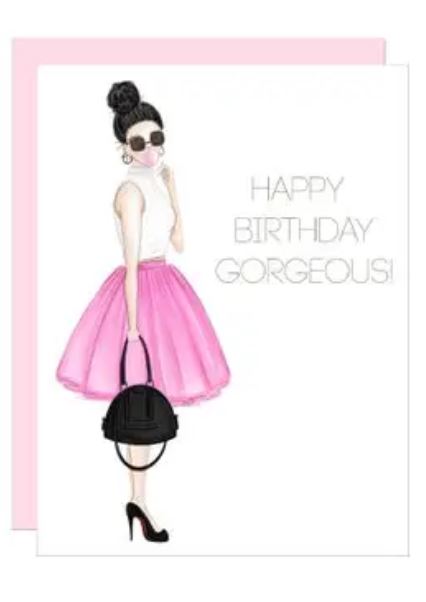 Happy Birthday Gorgeous Greeting Card -  Dark Skin Black Hair