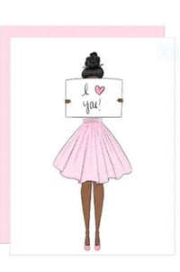 I Love You Valentine's Day  Greeting Card - Black Hair Dark Skin