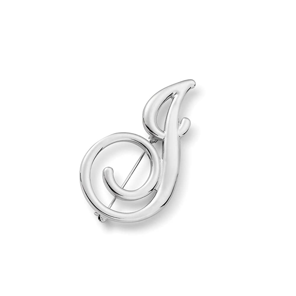 DEMDACO Letter J Monogram Script Silvertone One Size Women's Zinc Alloy Fashion Brooch Pin