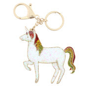 CLEAR CONFETTI WITH GLITTER TAIL/MANE UNICORN KEYCHAIN