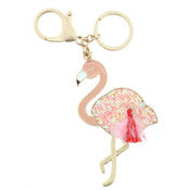 PINK CONFETTI FLAMINGO WITH FEATHER & TASSEL KEYCHAIN