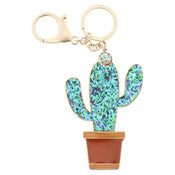 PURPLE/GREEN CONFETTI CACTUS WITH ENAMEL POT KEYCHAIN