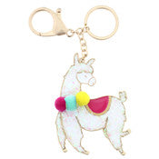 WHITE CONFETTI LLAMA WITH ENAMEL SADDLE & POMS KEYCHAIN