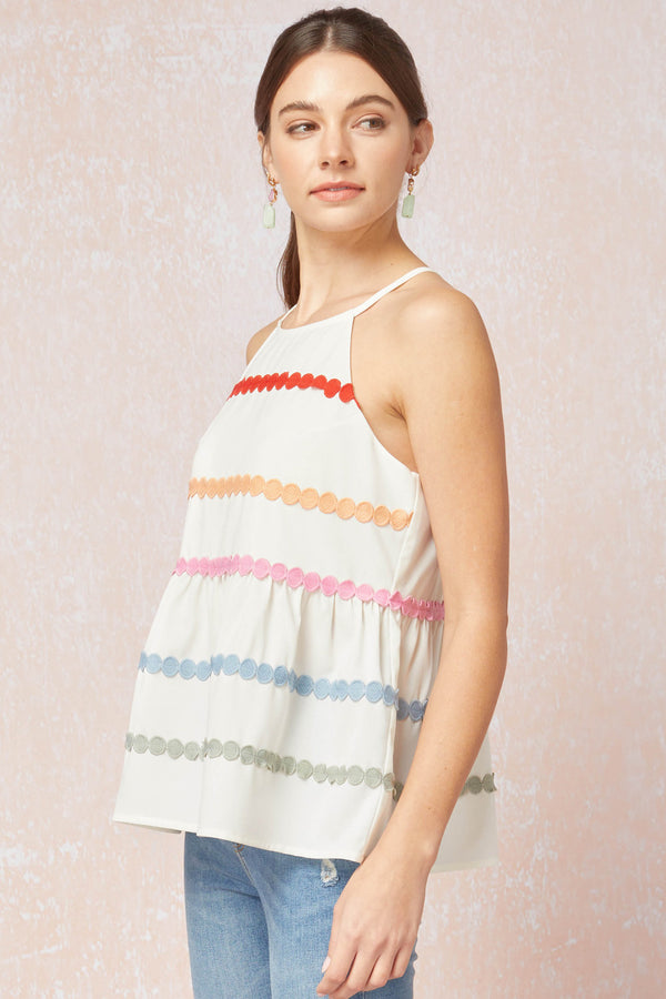 Kelsey Dotted Trim Halter Top