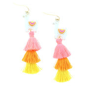 LLAMA EARRING WITH PINK, ORANGE, YELLOW TASSEL