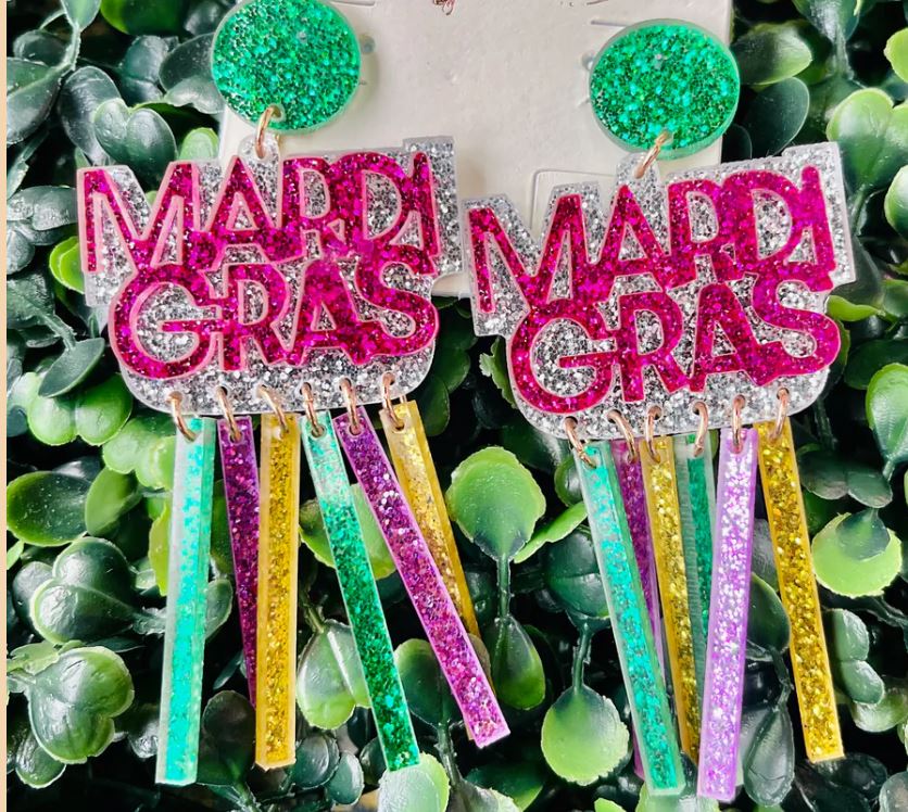 Mardi Gras Sparkle Resin Earrings