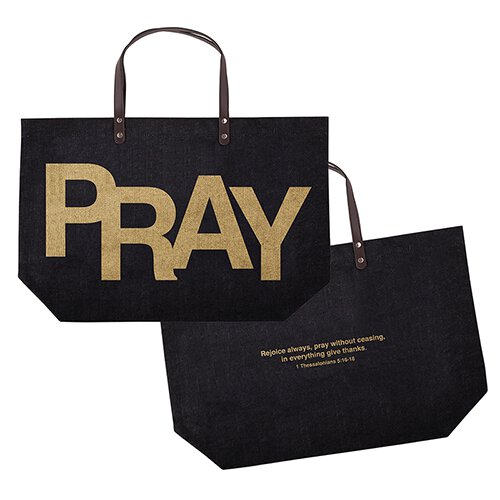PRAY / 1 Thessalonians 5:16-18 Jute Tote Bag