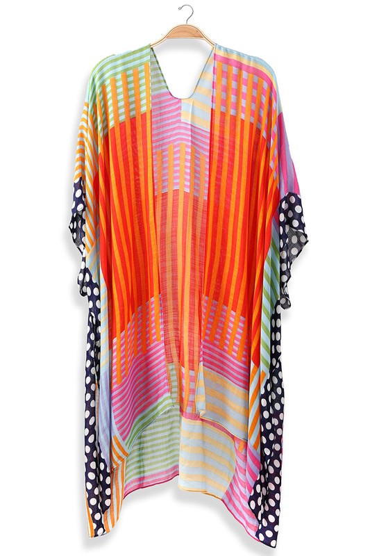 Diva Stripe & Polka Dots Print Cover Up Kimono