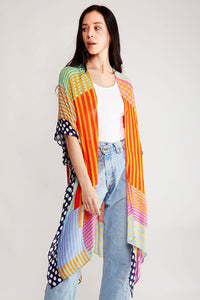 Diva Stripe & Polka Dots Print Cover Up Kimono