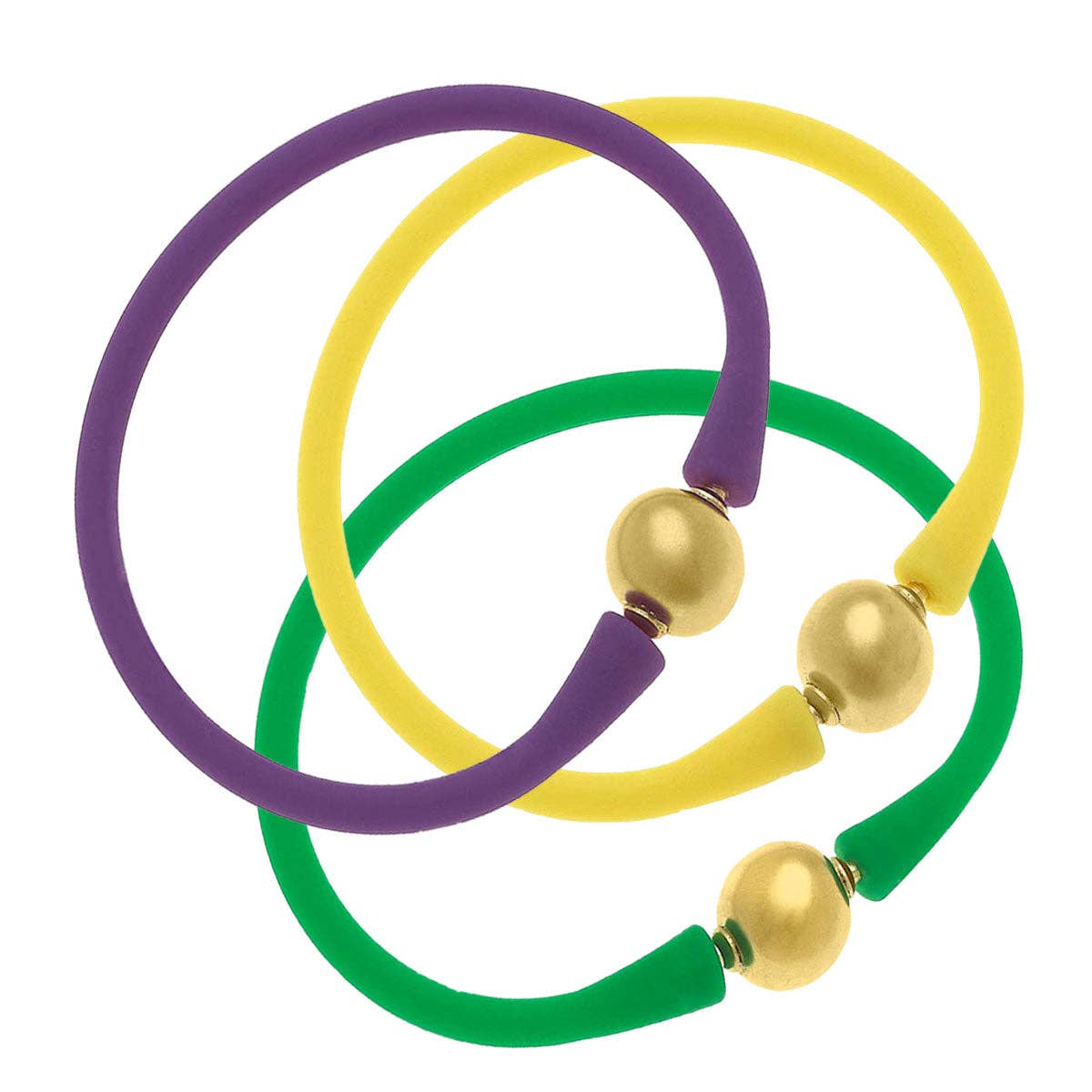 Bali 24K Gold Silicone Bracelet Mardi Gras Stack of 3 in Pur