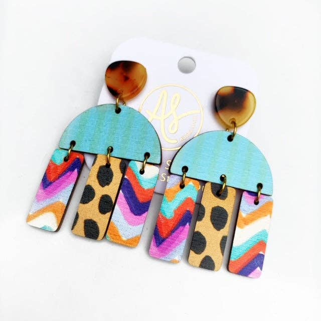 Colorful Geometric Statement Earrings - Animal Print