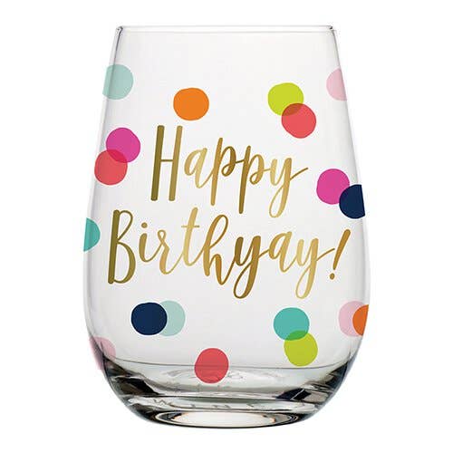 Wine Glass - "Happy Birthday" Dots