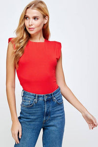 "Donna" Red Shoulder Padded Sleeveless Bodysuit