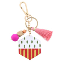 TWO SIDED KEYCHAIN- DOT & STRIPE PATTERN/ "BE BRAVE" WITH BEADS & TASSEL ACCENT KEYCHAIN