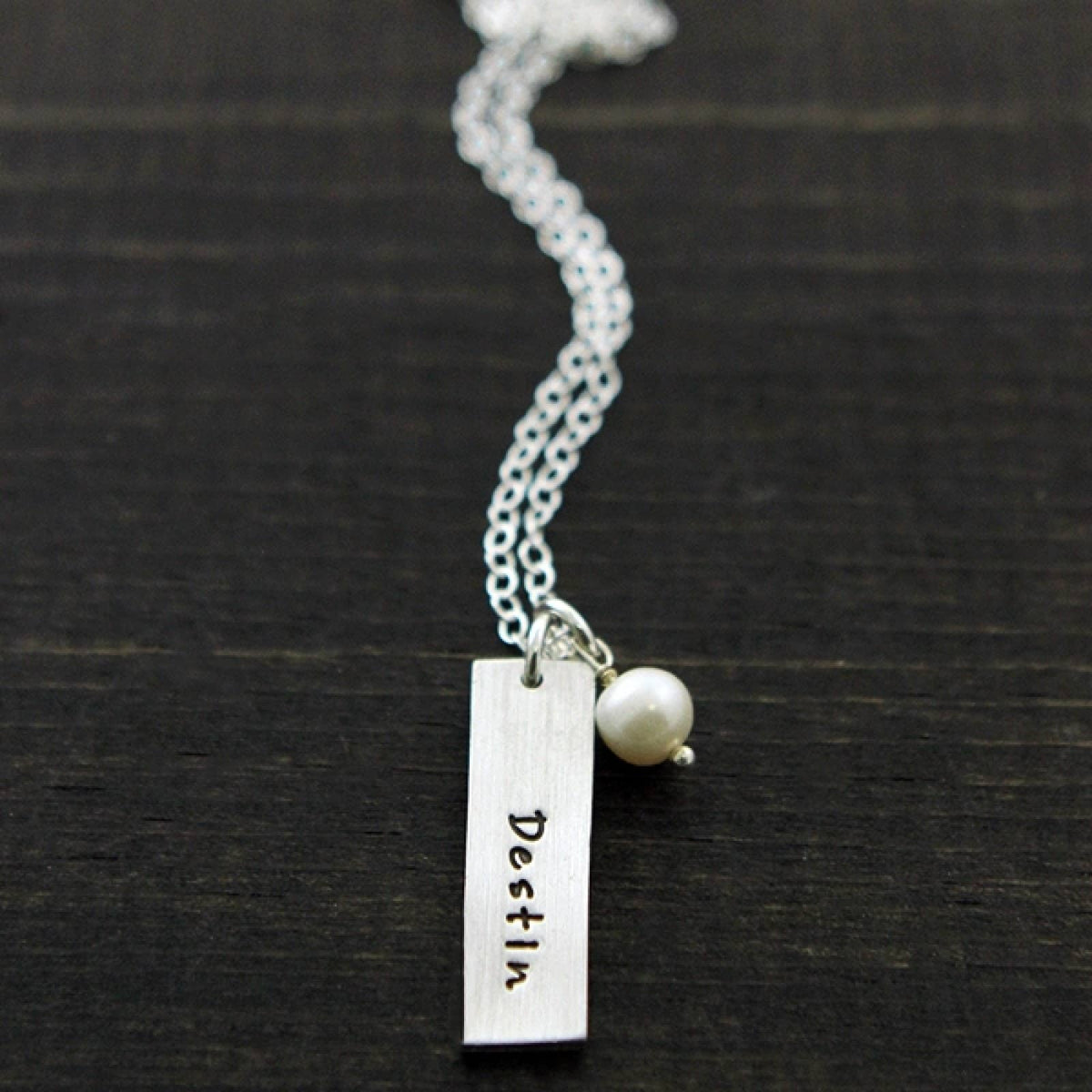 Custom Phrase Rectangle Necklace: 18" chain