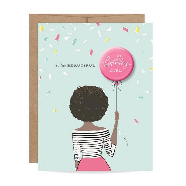 Birthday Girl Button Card - Curls
