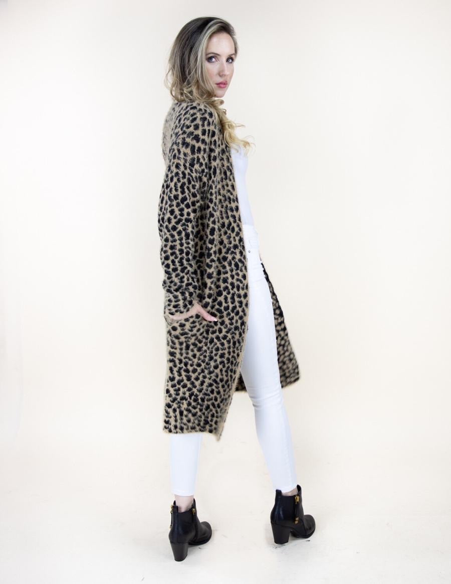 Cheetah Print Long Sleeve Cardigan- Camel