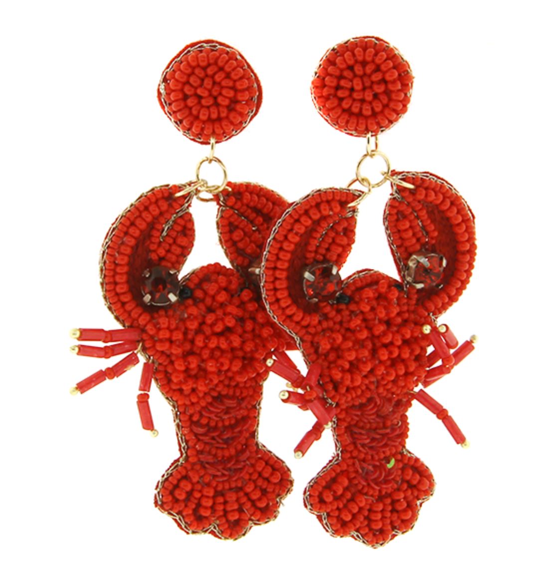 Beaded Crawfish Dangle Earrings