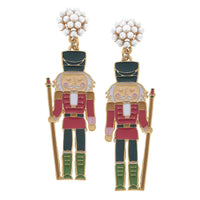 Nutcracker Enamel Earrings in Fuchsia & Green