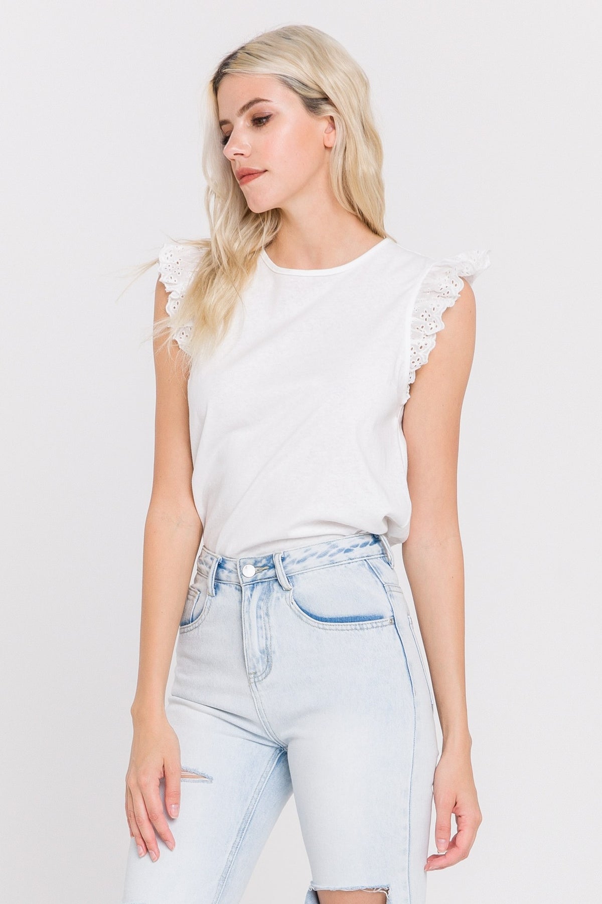 Eyelet Flutter Sleeve Knit Top