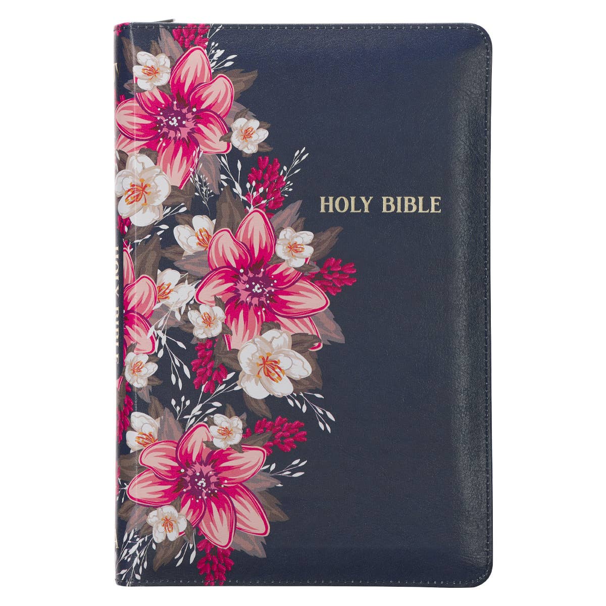 Floral Blue Faux Leather King James Version Deluxe Gift Bible with Thumb Index and Zippered Closure