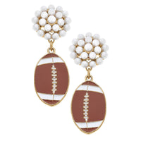 Football Pearl Cluster Enamel Drop GAME DAY Earrings in Brown