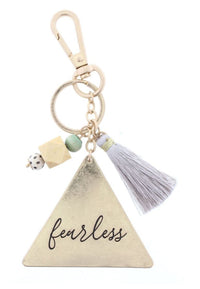 TWO SIDED KEYCHAIN - DOT & STRIPE PATTERN/ "FEARLESS" WITH BEADS & TASSEL ACCENT KEYCHAIN