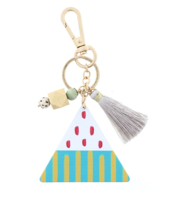 TWO SIDED KEYCHAIN - DOT & STRIPE PATTERN/ "FEARLESS" WITH BEADS & TASSEL ACCENT KEYCHAIN