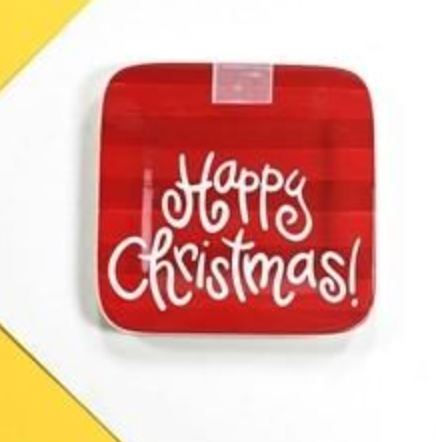 Happy Everything Red Stripe Happy Christmas  Mini Plate