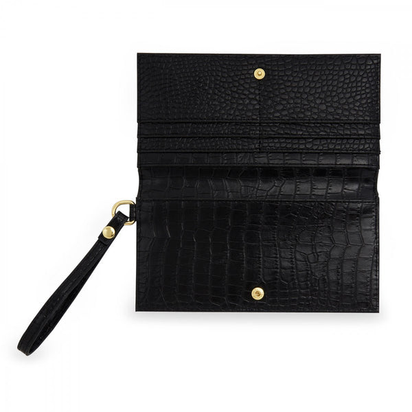 CELINA FAUX CROC WRISTLET PURSE | BLACK