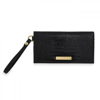 CELINA FAUX CROC WRISTLET PURSE | BLACK