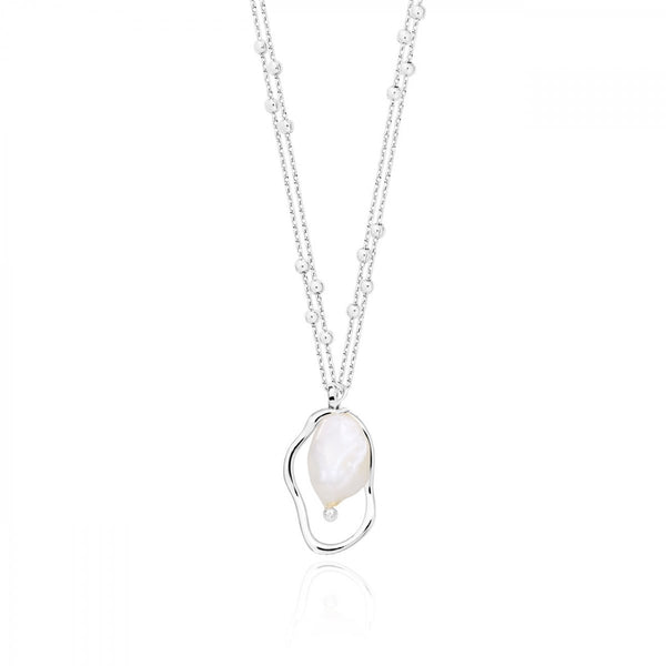 ISLA SILVER PEARL LONG DOUBLE CHAIN NECKLACE