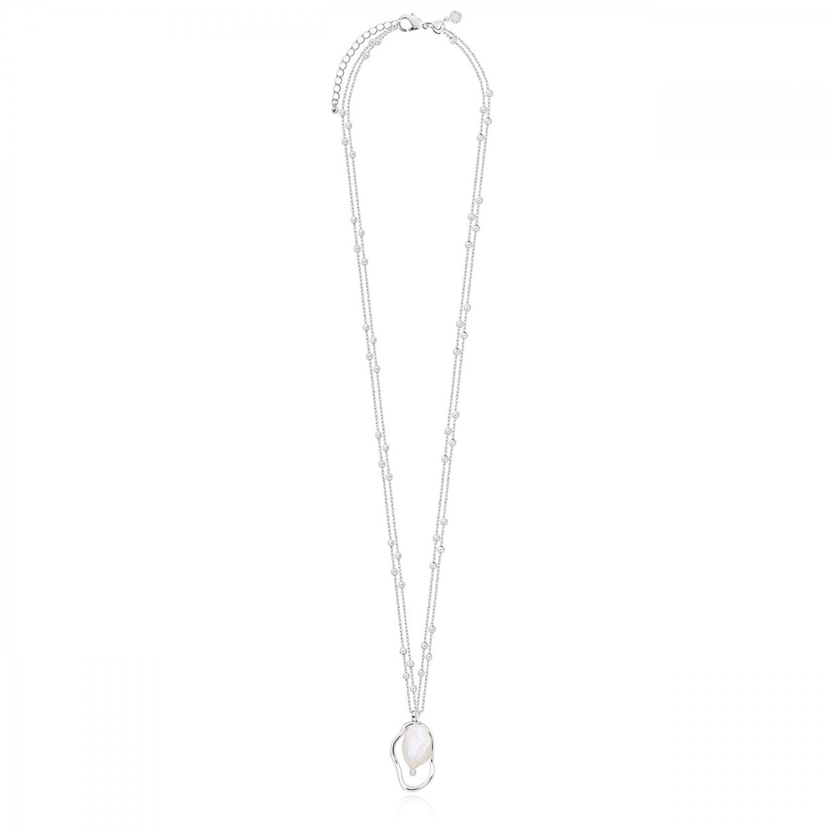 ISLA SILVER PEARL LONG DOUBLE CHAIN NECKLACE