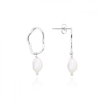 ISLA SILVER PEARL DANGLE STUD EARRINGS