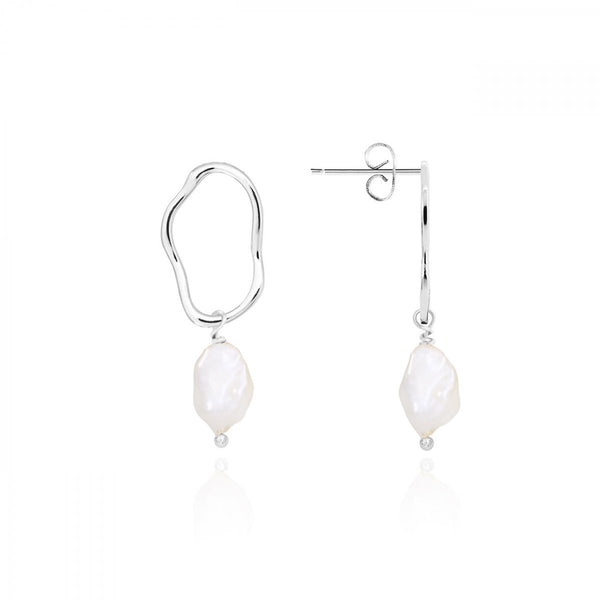 ISLA SILVER PEARL DANGLE STUD EARRINGS