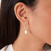 ISLA SILVER PEARL DANGLE STUD EARRINGS
