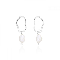 ISLA SILVER PEARL DANGLE STUD EARRINGS