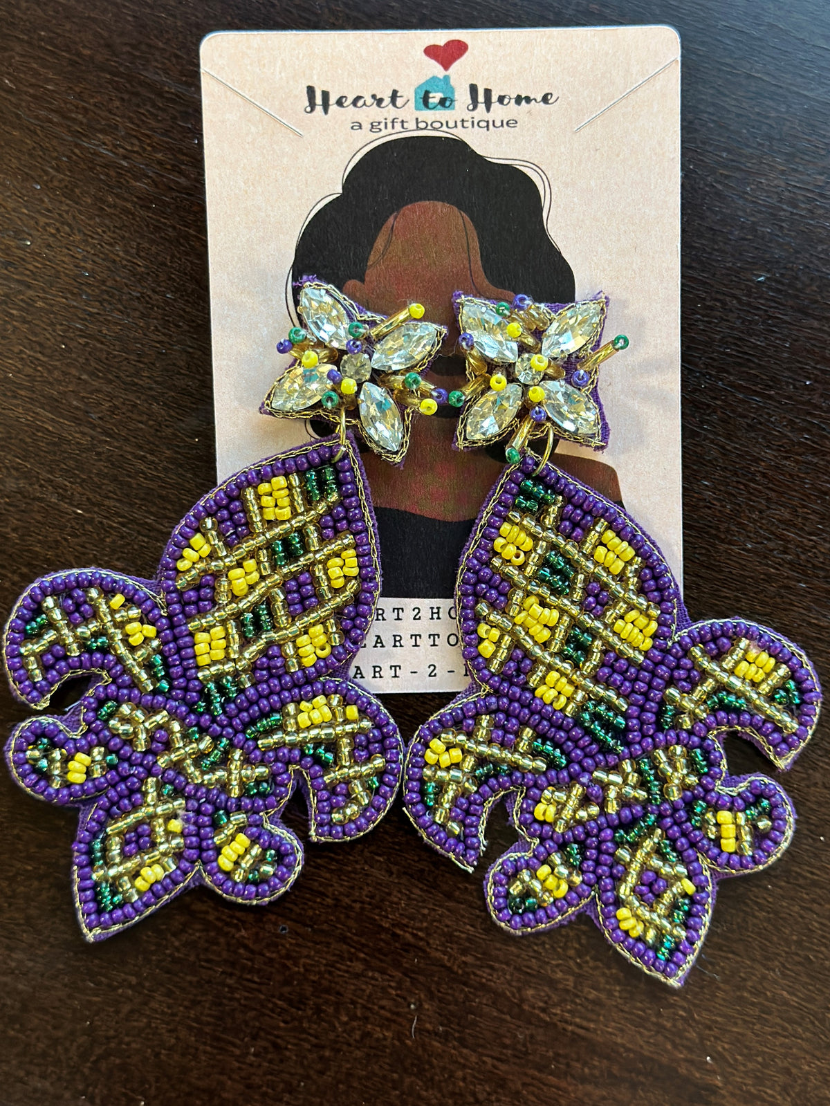 Mardi Gras Fleur de Lis Seed Bead Drop Earrings