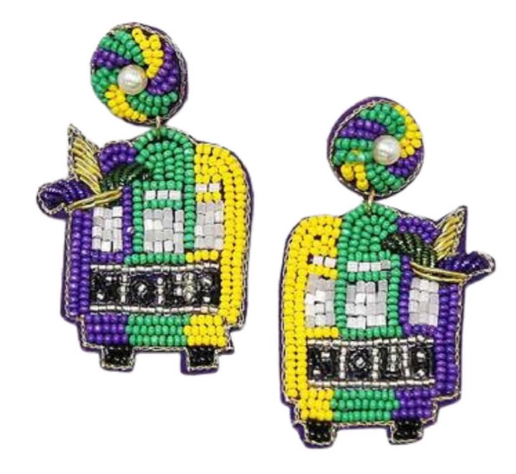 Mardi Gras Nola Bus Seed Beaded Earrings