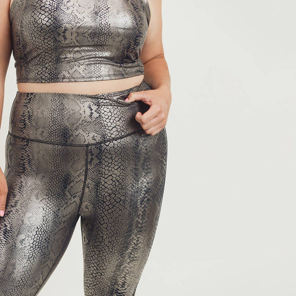 CURVY Copperhead Snake Shimmer Foil Print Highwaist Leggings