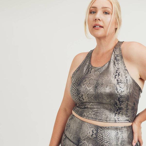 CURVY Copperhead Snake Shimmer Foil Print Racerback Crop Top