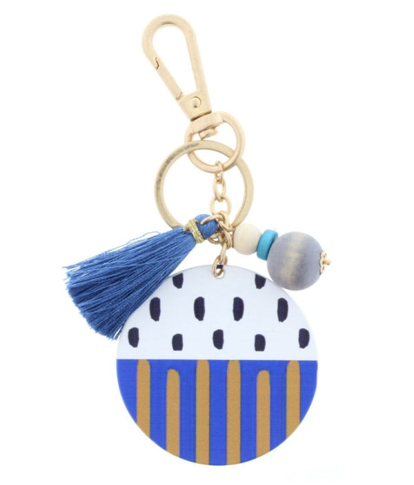 TWO SIDED KEYCHAIN- DOT & STRIPE PATTERN/ " THY WILL BE DONE" WITH BEADS & TASSEL ACCENT KEYCHAIN